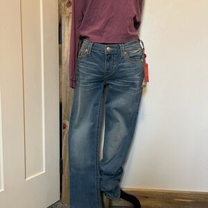 True Religion Women's Straight Leg Jeans in Blue NWT Thick Stitch